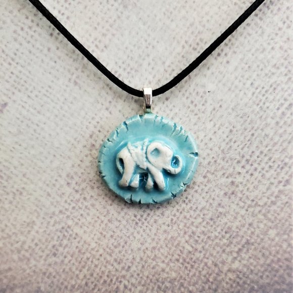 Handmade Ceramic Light Blue Elephant Pendant Necklace - Picture 12 of 16